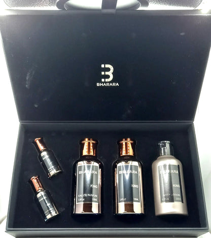 BHARARA KING 5 PCS GIFT SET MEN EDP 3.4 Oz, EDP 0.34 x 2, AFTER SHAVE, B/LOTION!