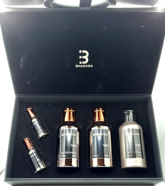 BHARARA KING 5 PCS GIFT SET MEN EDP 3.4 Oz, EDP 0.34 x 2, AFTER SHAVE, B/LOTION!